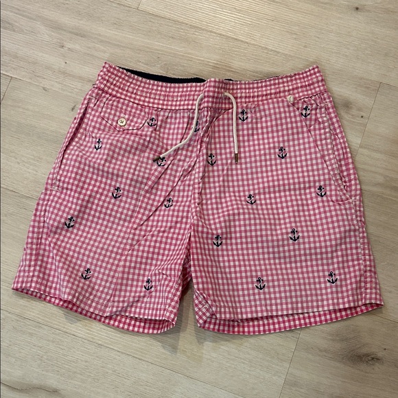 Polo Ralph Lauren Men’s pink Gingham Check Anchor Print swim trunks